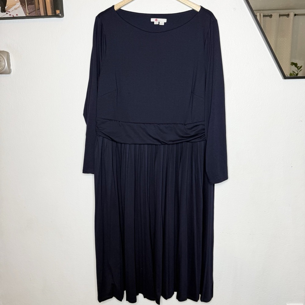 Boden Catherine Navy Blue‎ Pleated Long Sleeve Midi Dress Womens US 20/22R